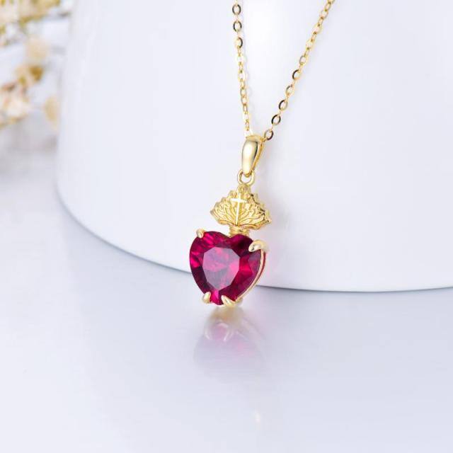 9K Gold Heart Shaped Cubic Zirconia Cross Pendant Necklace-2
