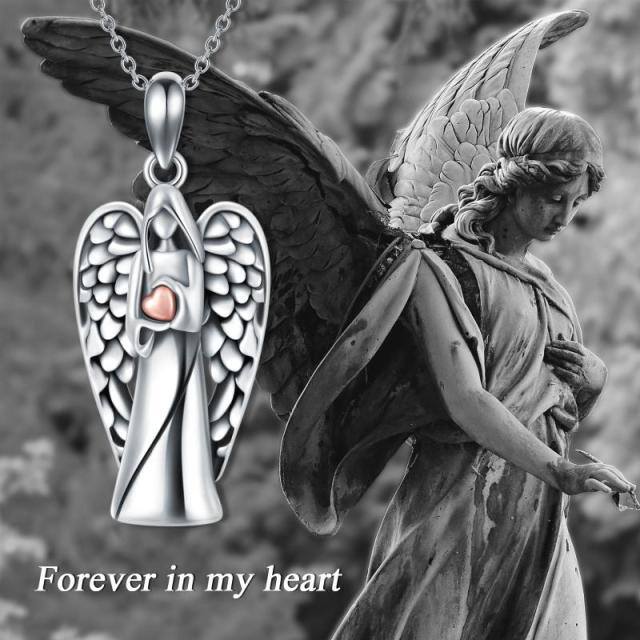 Collar de plata de ley de dos tonos con alas de ángel y urna de corazón-5