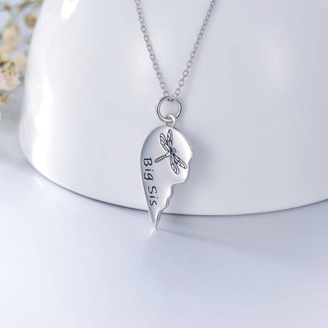 Prata esterlina Personalizado Birthstone Dragonfly & Heart Sisters Pendant Necklace-5