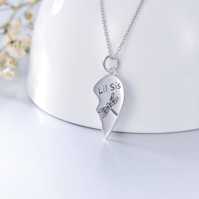Sterling Silver Personalized Birthstone Dragonfly & Heart Sisters Pendant Necklace-6