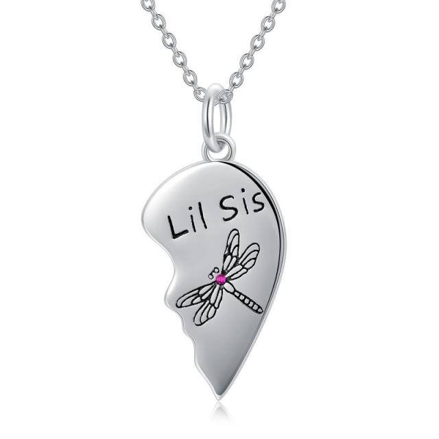 Sterling Silver Personalized Birthstone Dragonfly & Heart Sisters Pendant Necklace-4