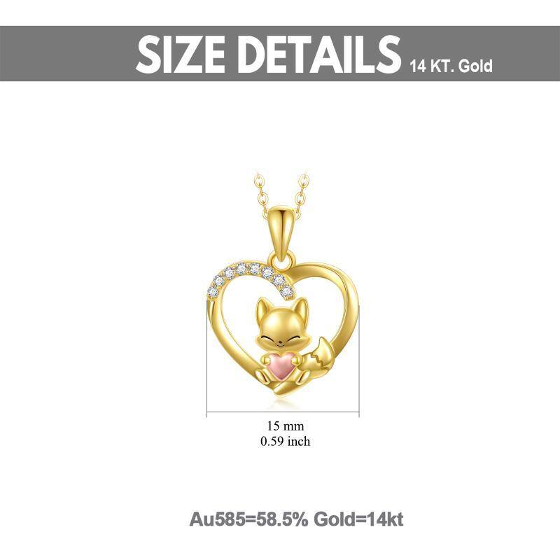 Collar de oro de 14 quilates y oro rosa con circonita cúbica, zorro y corazón-6