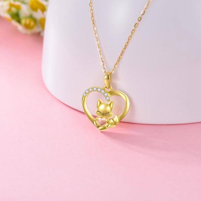 14K Gold & Rose Gold Cubic Zirconia Fox & Heart Pendant Necklace-2