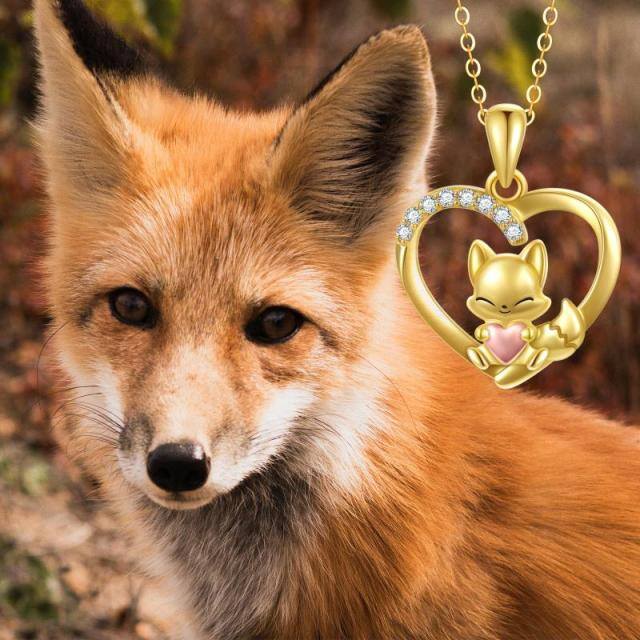 14K Gold & Rose Gold Cubic Zirconia Fox & Heart Pendant Necklace-4