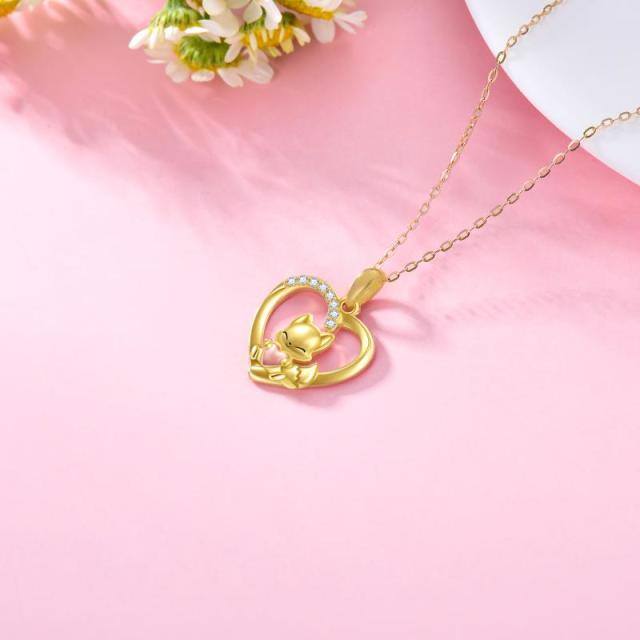 14K Gold & Rose Gold Cubic Zirconia Fox & Heart Pendant Necklace-3