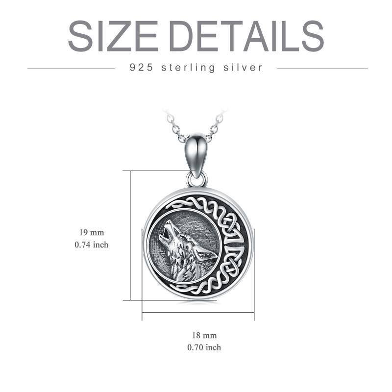 Sterling Silver Wolf & Celtic Knot Moon Personalized Photo Locket Necklace-7