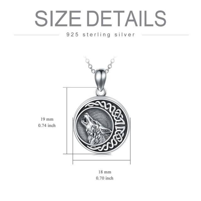 Sterling Silver Wolf & Celtic Knot Moon Personalized Photo Locket Necklace-6
