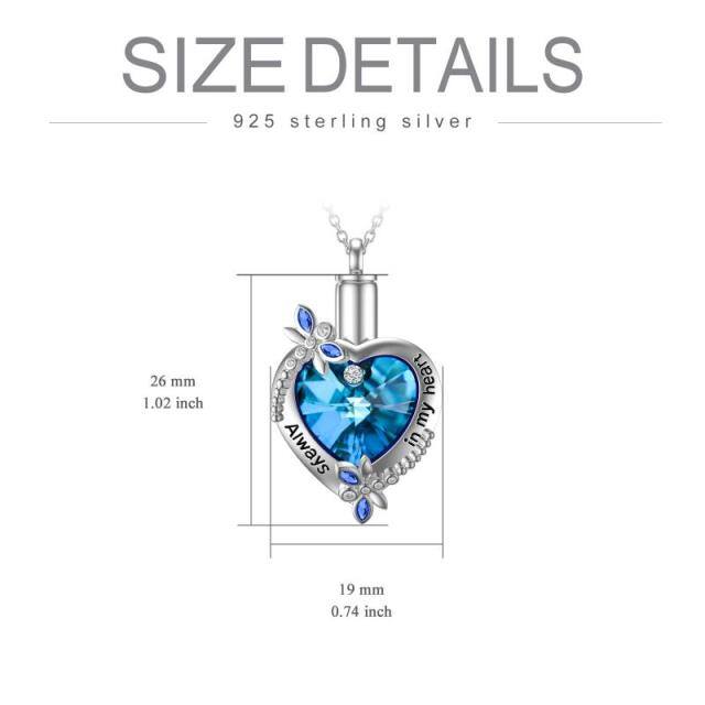 Sterling Silver Heart Shaped Crystal Dragonfly & Heart Urn Necklace for Ashes with Engraved Word-5