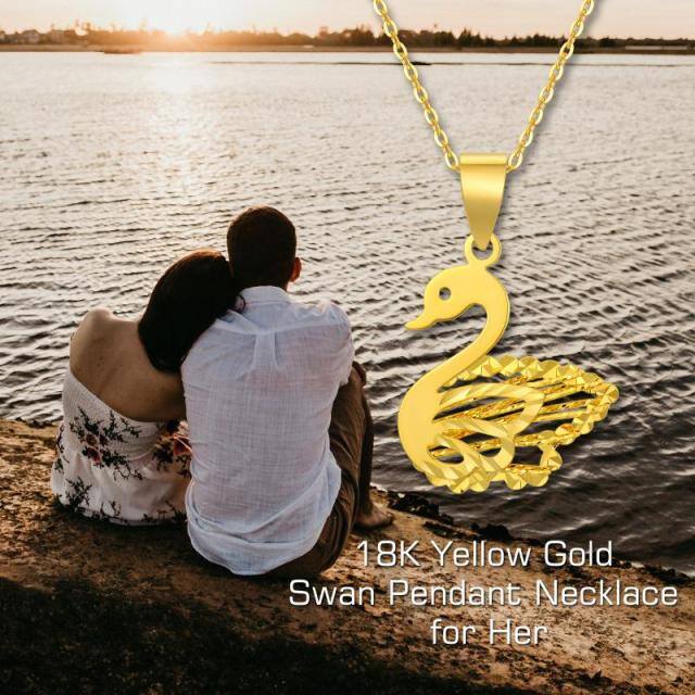 Colar com pingentes de cisne em ouro amarelo 18kt joias presentes para mulheres-5