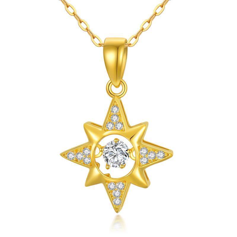 18K Gold Round Cubic Zirconia Stars Calendered Chain Necklace-1