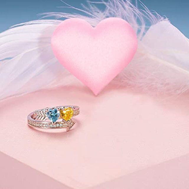 Sterling Silver Heart Crystal Birthstone Ring-2