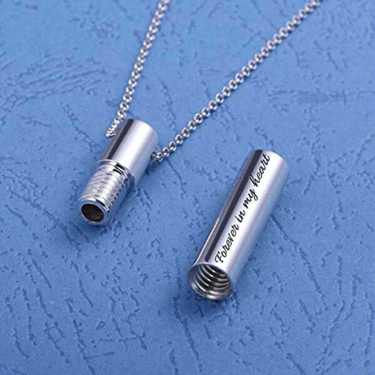 Sterling Silver Bar Urn Necklace for Ashes with Engraved Word-4