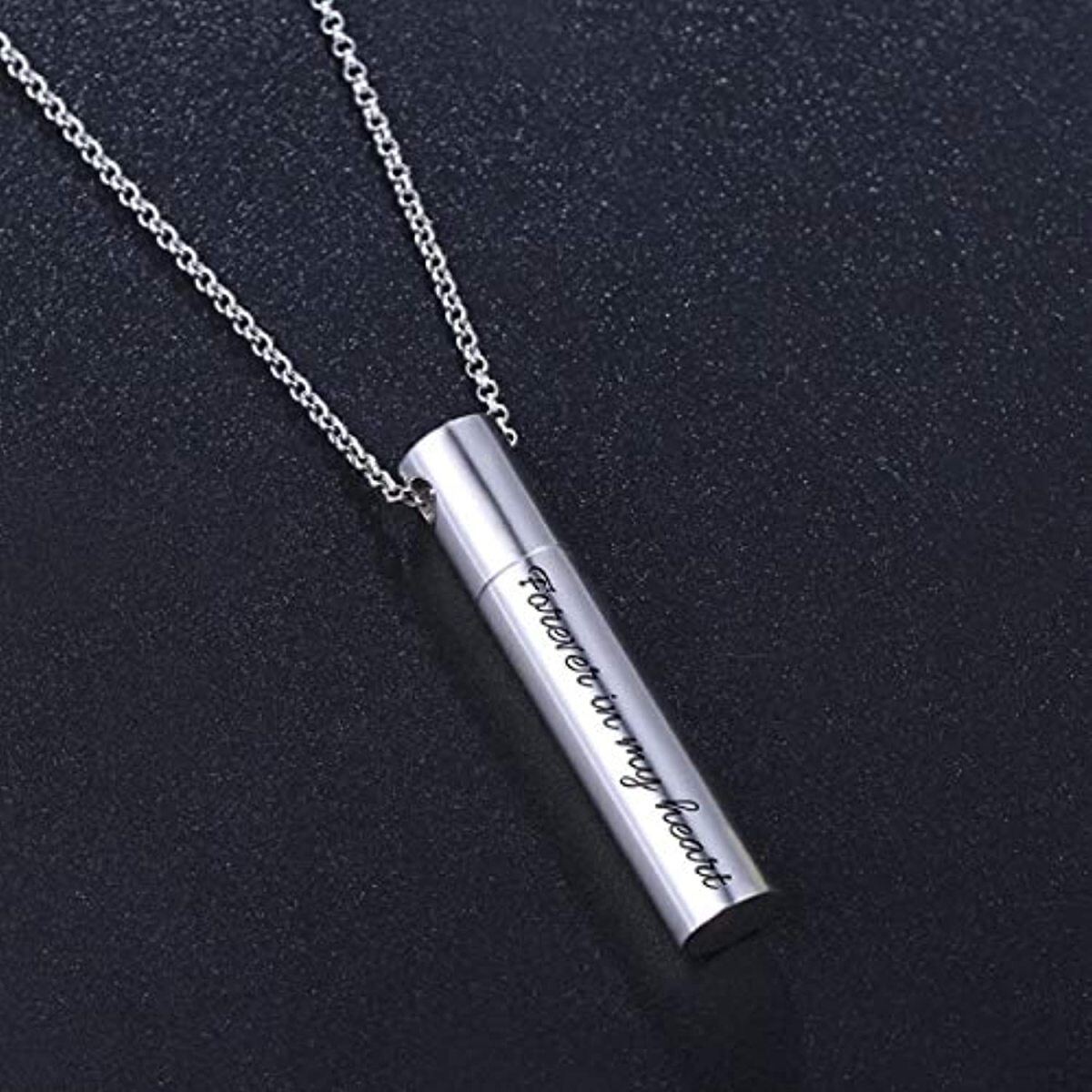 Sterling Silver Bar Urn Necklace for Ashes with Engraved Word-5