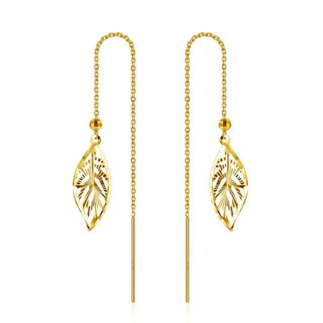 18K Gold Threaded Real Gold Leaf Drop Earrings Holiday Jewelry Gift For Women-0