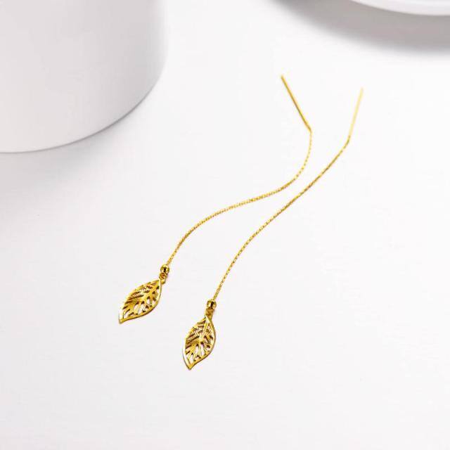 Boucles d'oreilles à enfiler en feuille d'or jaune 18 carats Boucles d'oreilles pendantes Bijoux fins pour femmes filles-3