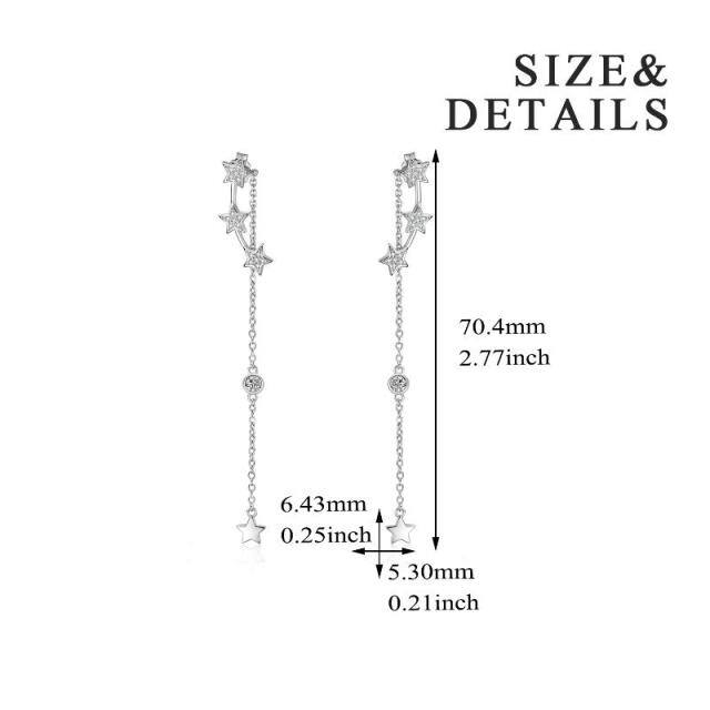 Sterling Silver Five-Pointed Star Shaped Cubic Zirconia Star Drop Earrings-5