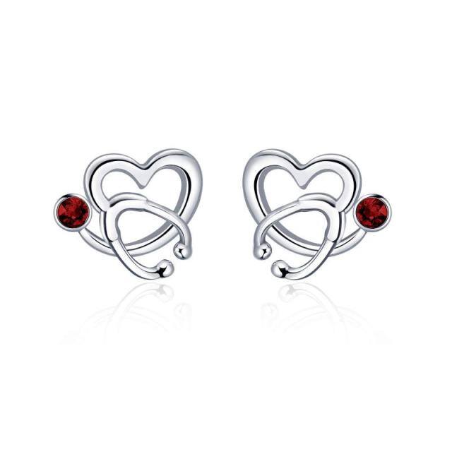 Nurse Earrings Sterling Silver Stethoscope Earrings Simulated Birthstone Studs Earrings with Crystal Jewelry Gifts For Nurse Doctor RN Medical Student-1