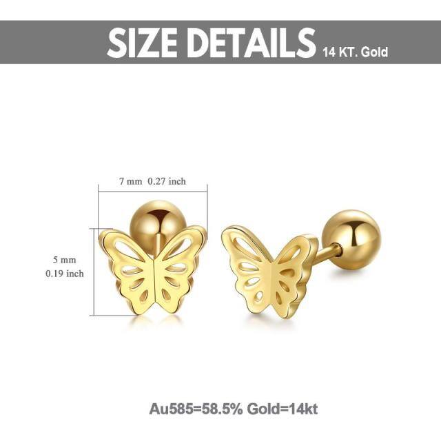 14K Gold Butterfly Screw Back Stud Earrings-7