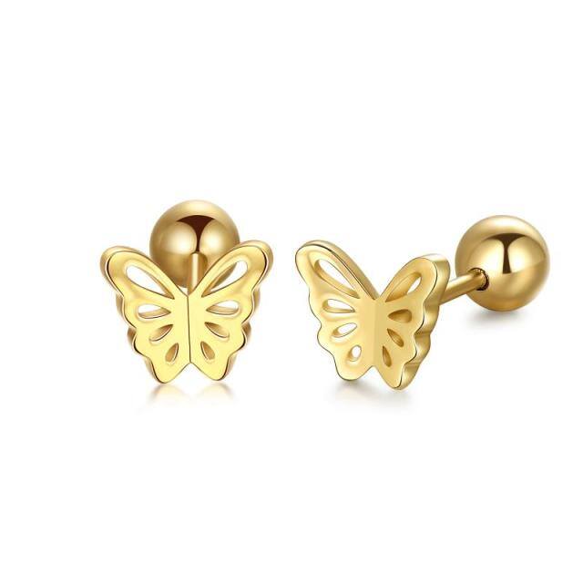 14K Gold Butterfly Screw Back Stud Earrings-1