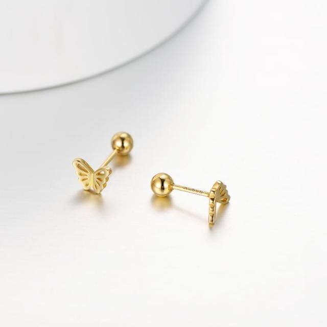 14K Gold Butterfly Screw Back Stud Earrings-4