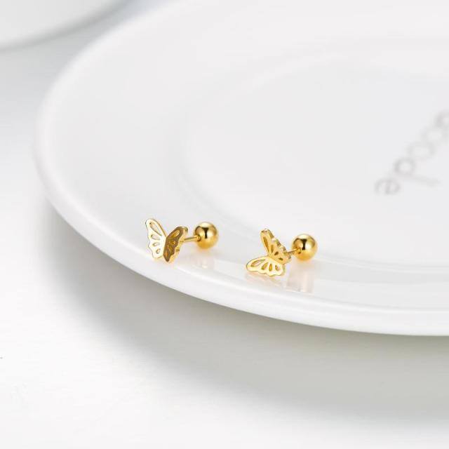 14K Gold Butterfly Screw Back Stud Earrings-3