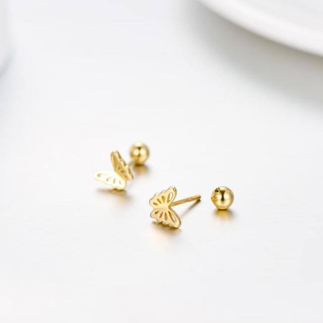 14K Gold Butterfly Screw Back Stud Earrings-5