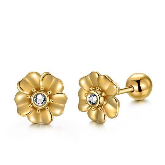 14K Gold Crystal Cherry Blossom Stud Earrings