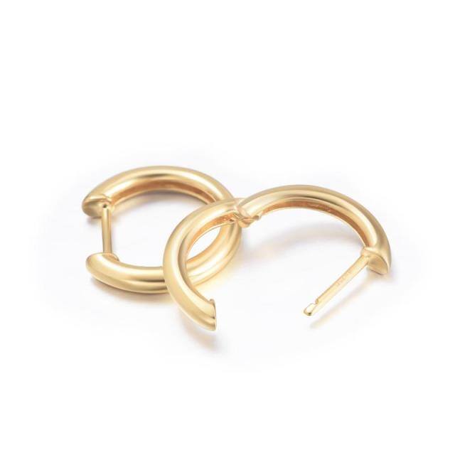14K Gold Round Hoop Earrings-3