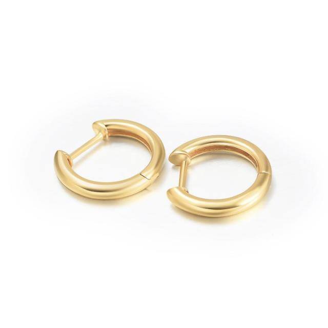 14K Gold Round Hoop Earrings-4
