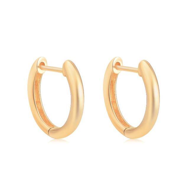 14K Gold Round Hoop Earrings-0