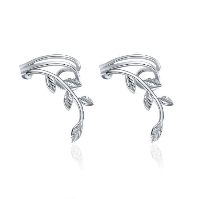 Sterling Silver Leaves Cuff Earrings-1