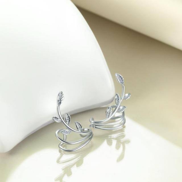Sterling Silver Leaves Cuff Earrings-3