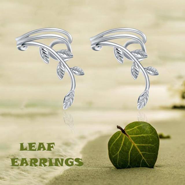 Sterling Silver Leaves Cuff Earrings-6