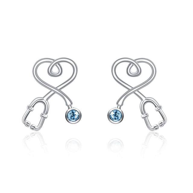 Nurse Earrings Stud Sterling Silver Stethoscope Earrings with Blue Crystal Jewelry Gift for Nurse Doctor,nurses week 2022 gifts-3