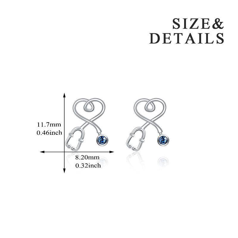 Sterling Silver Circular Shaped Crystal Stethoscope Stud Earrings-5