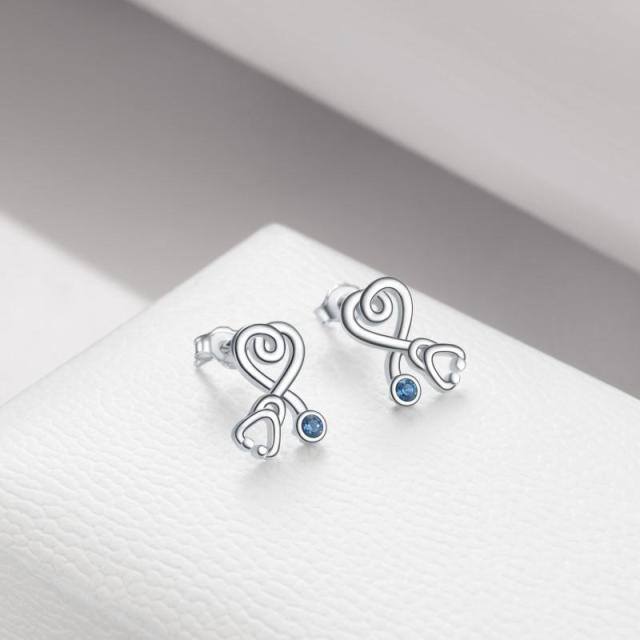 Boucles d'oreilles infirmière Stud Boucles d'oreilles stéthoscope en argent sterling avec cadeau de bijoux en cristal bleu pour infirmière médecin, cadeaux de la semaine des infirmières 2022-4