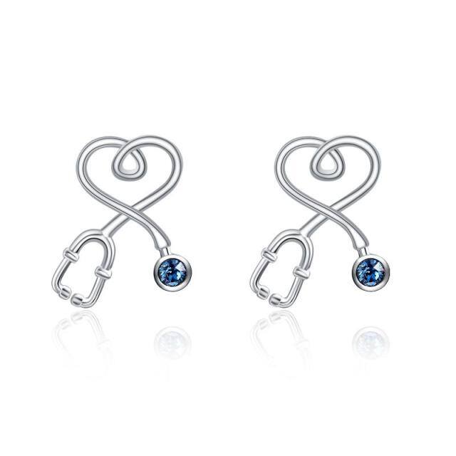Nurse Earrings Stud Sterling Silver Stethoscope Earrings with Blue Crystal Jewelry Gift for Nurse Doctor,nurses week 2022 gifts-0