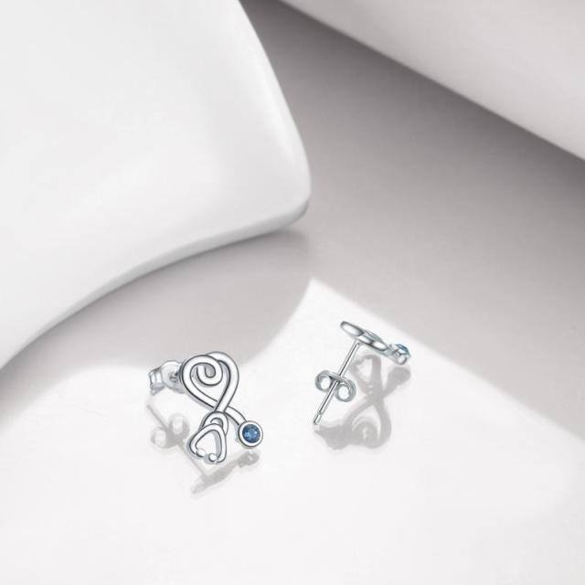 Boucles d'oreilles infirmière Stud Boucles d'oreilles stéthoscope en argent sterling avec cadeau de bijoux en cristal bleu pour infirmière médecin, cadeaux de la semaine des infirmières 2022-5
