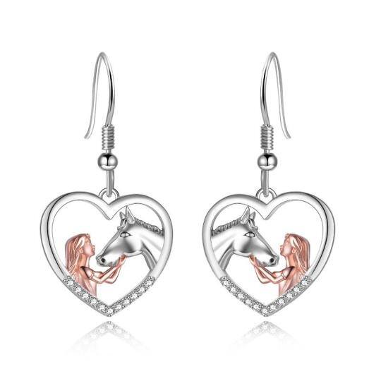 Pendants d'oreilles en argent sterling avec cheval et coeur en zircon cubique