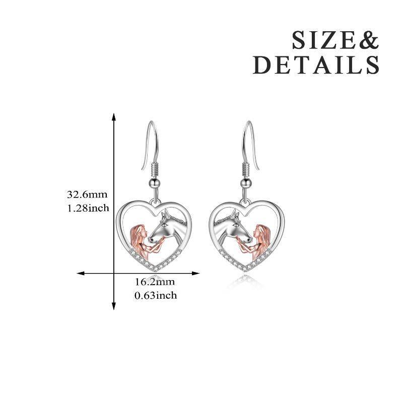 Zweifarbige Sterling Silber Cubic Zirkonia Pferd & Herz Ohrringe-4