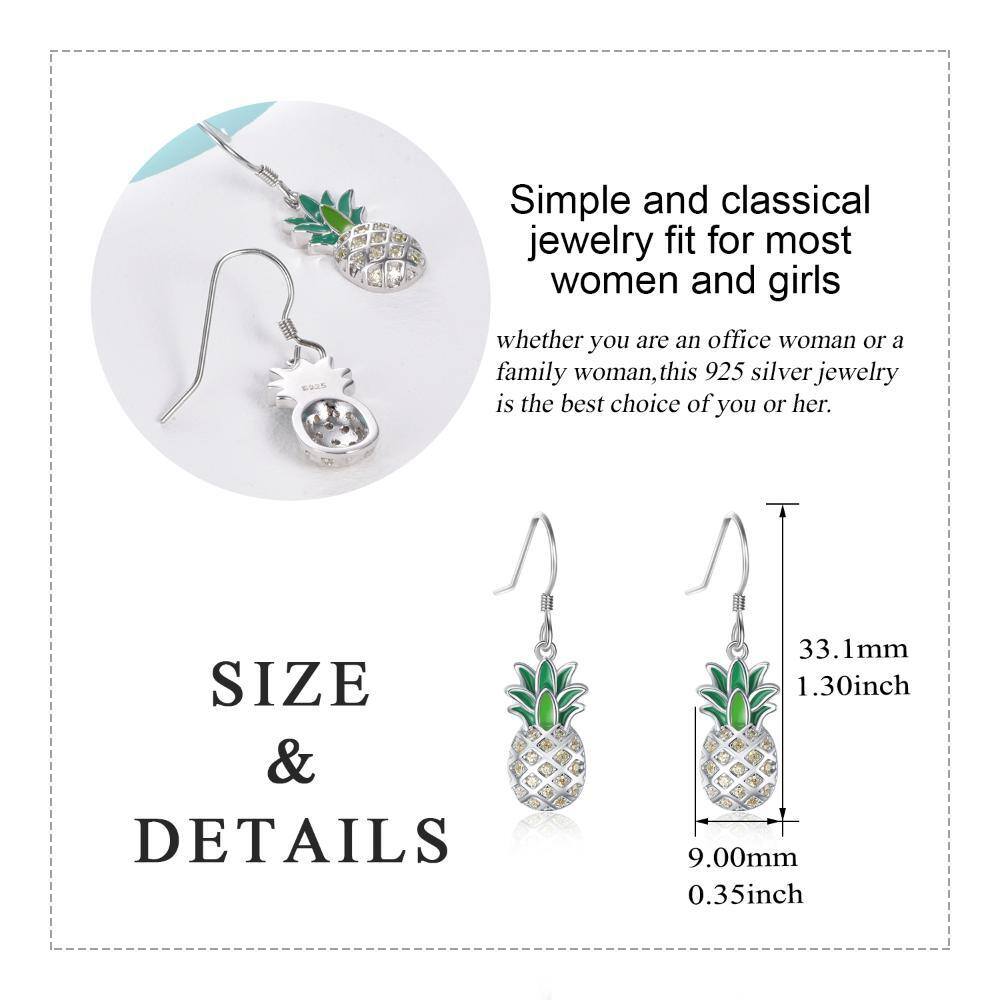 Sterling Silver Circular Shaped Cubic Zirconia Pineapple Drop Earrings-5