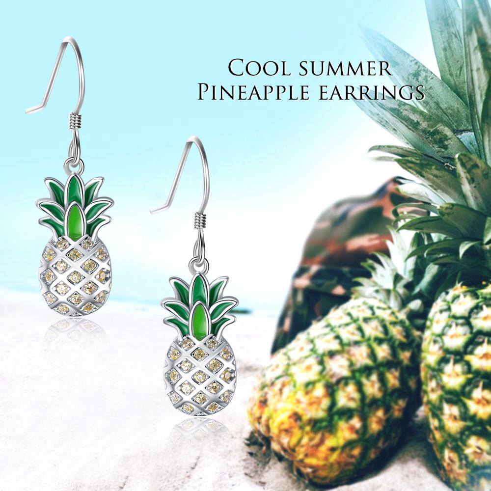 Sterling Silver Circular Shaped Cubic Zirconia Pineapple Drop Earrings-6