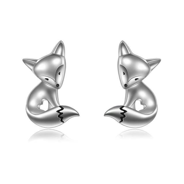 Sterling Silver Fox Stud Earrings-1