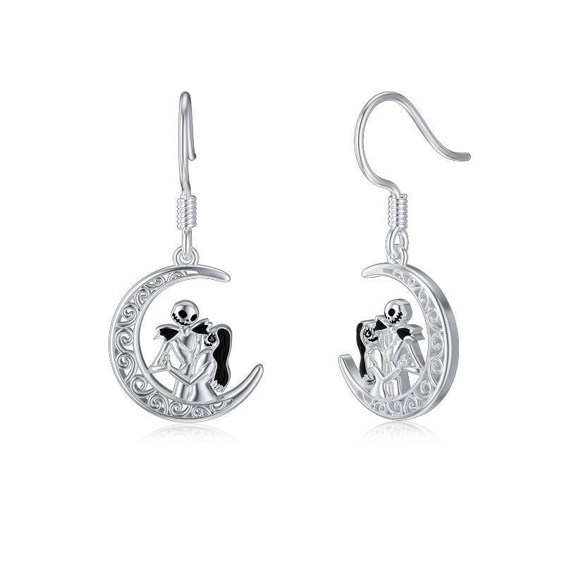 Sterling Silver Moon & Skull Drop Earrings-1