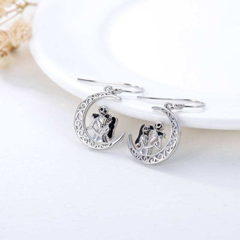 Sterling Silver Moon & Skull Drop Earrings-5