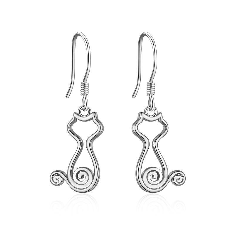 Sterling Silver Cat Drop Earrings-1