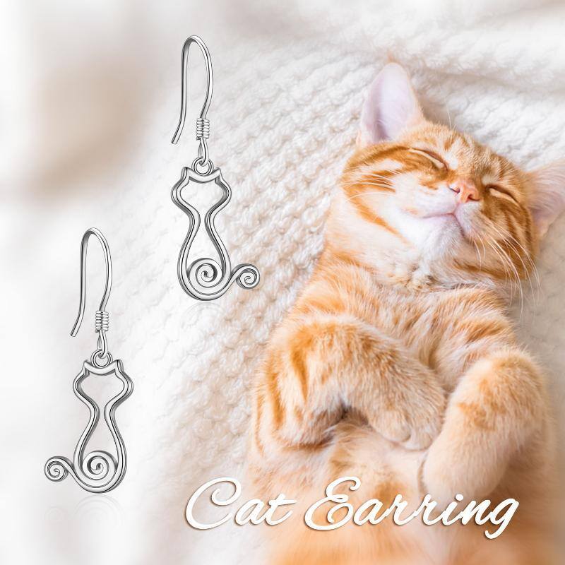 Sterling Silver Cat Drop Earrings-6