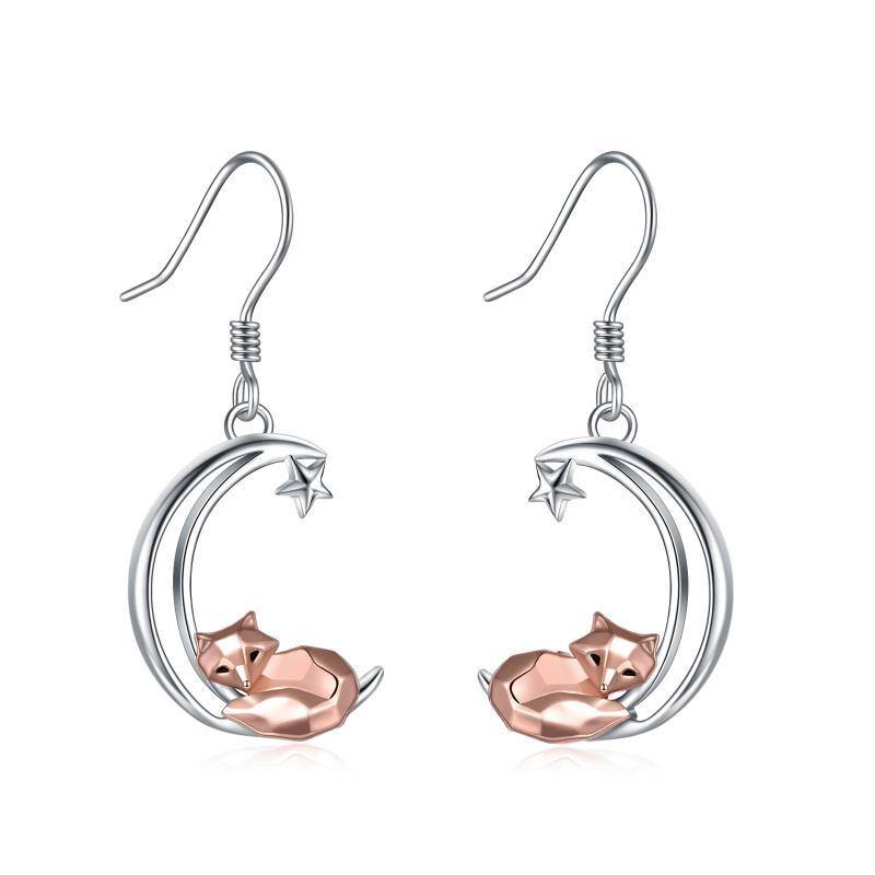 925 Sterling Silver Two-tone Fox & Moon Drop Earrings For Women-1