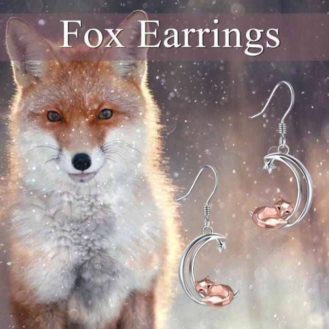 Sterling Silver Two-tone Fox & Moon Drop Earrings-6