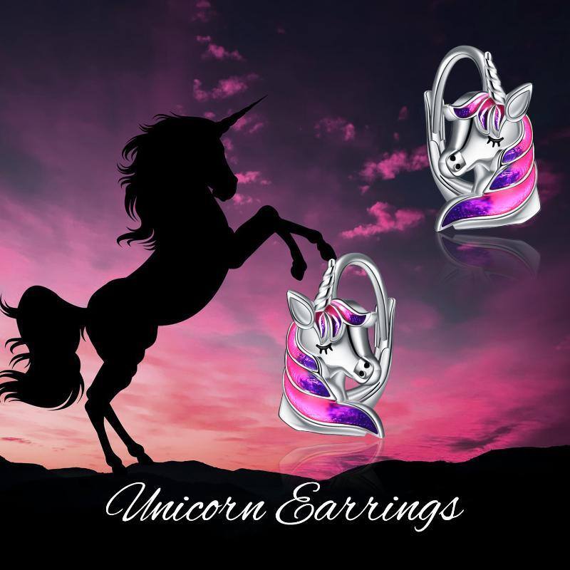 Sterling Silver Unicorn Lever-back Earrings-6